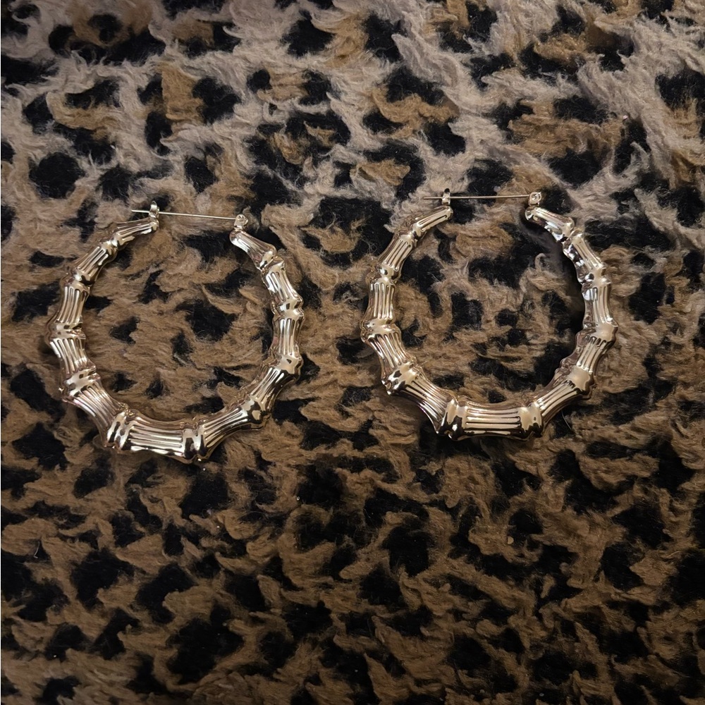 2.5 inch gold bamboo hoop earrings